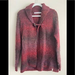 Womens Sweater-WOOLRICH- Burgundy boucle toggle cardigan S/P Small
